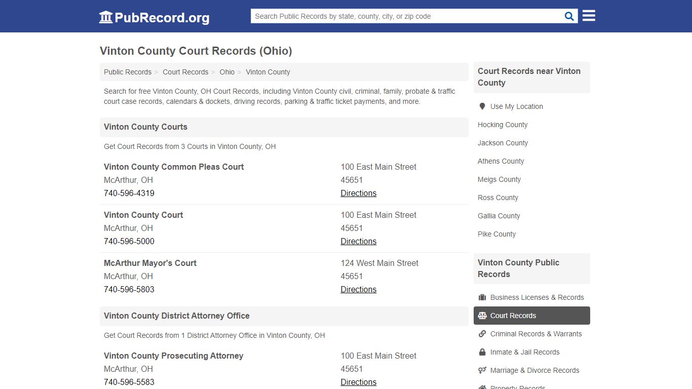 Free Vinton County Court Records (Ohio Court Records) - PubRecord.org