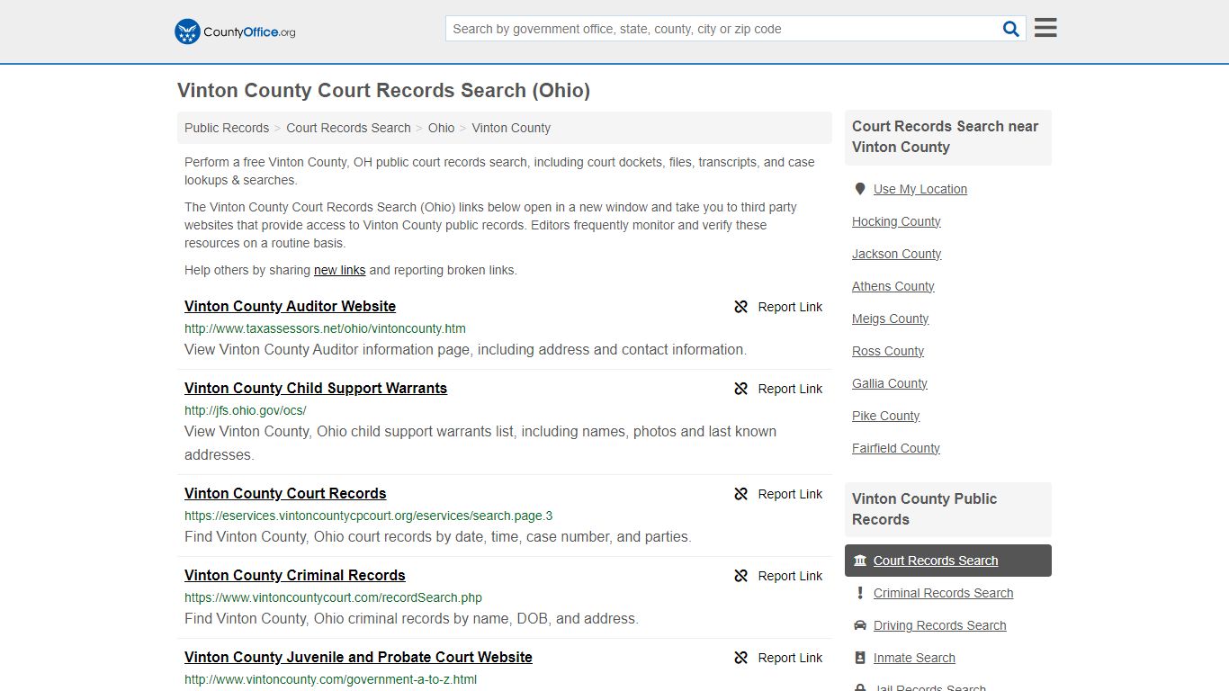 Vinton County Court Records Search (Ohio) - County Office