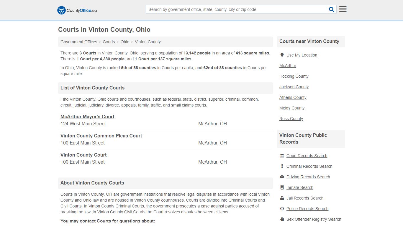 Courts - Vinton County, OH (Court Records & Calendars)