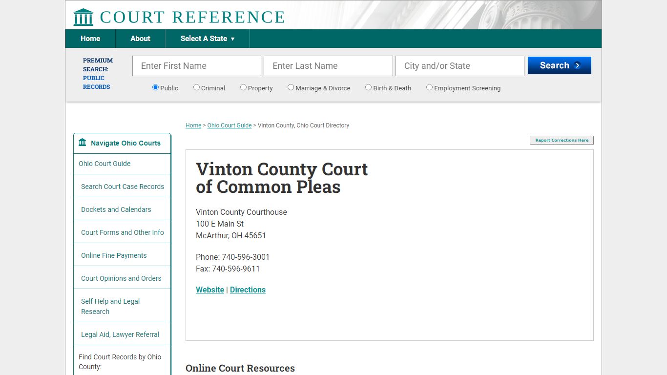 Vinton County Court of Common Pleas - CourtReference.com